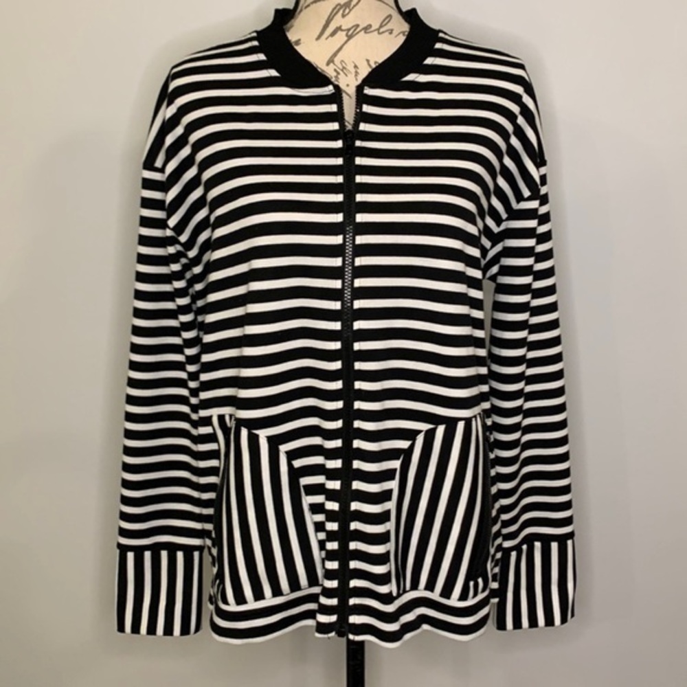 Jones New York jersey knit striped zip front jacket L